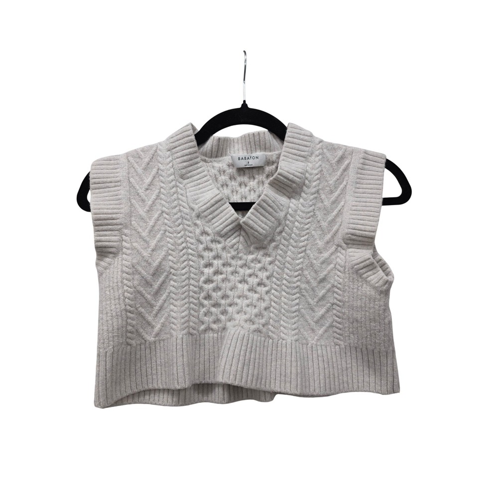 Babaton Aritzia 100% Merino Wool Cable Knit Cropped Sweater Vest Beige Small
